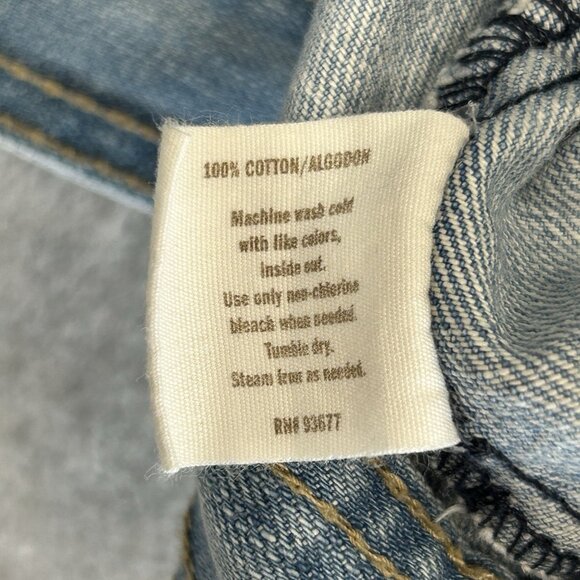 DECREE Juniors L Cropped Denim Jacket Y2K Style Light Wash Factory Distressed - Picture 10 of 11